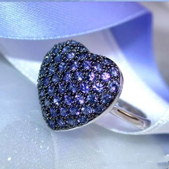 New Women’s 925 Silver Big Heart Royal Blue Ring - Picture 4 of 5